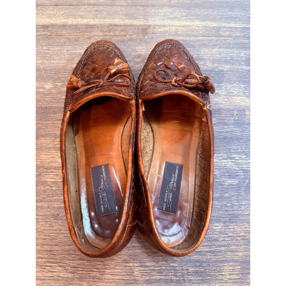 Sesto Meucci Florence Woven Leather Tassel Loafers Brown Italian Flat Womens 8.5 - Picture 4 of 9